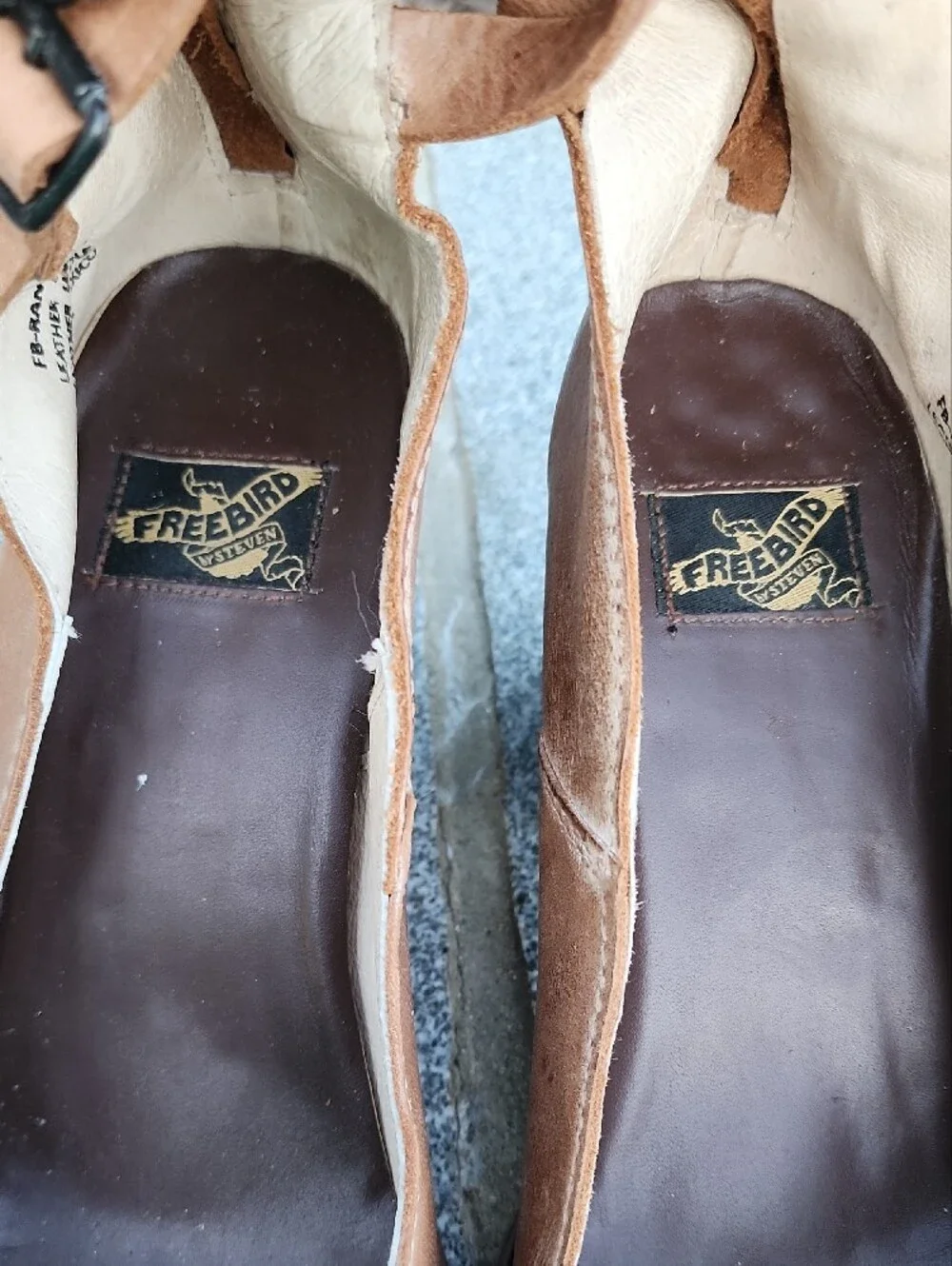 Freebird By Steven Randi Tan  Leather Block Closed Toe Pumps Triple Ankle Straps